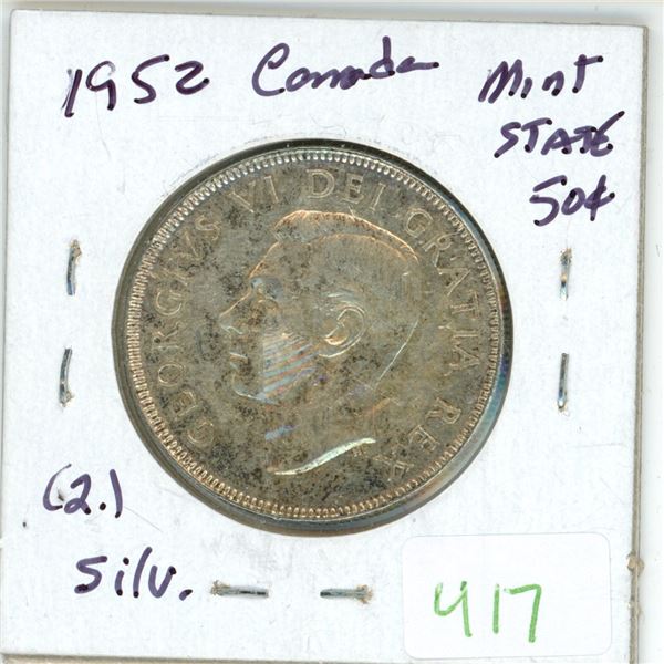 1952 Canadian silver 50 cent coin