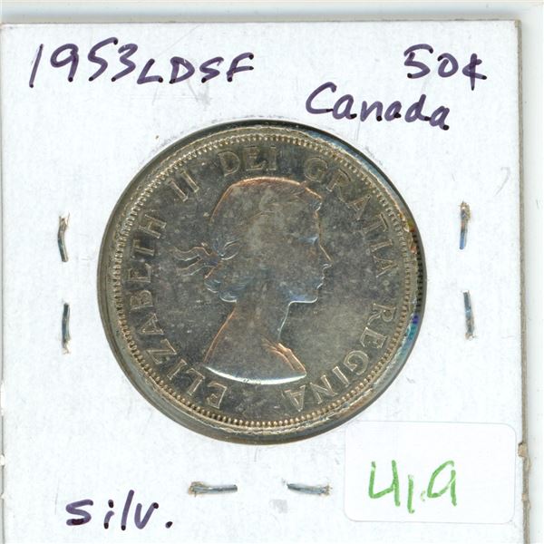 1953 SF LD Canadian silver 50 cent coin