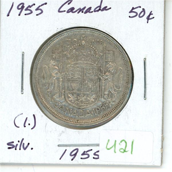 1955 Canadian silver 50 cent coin