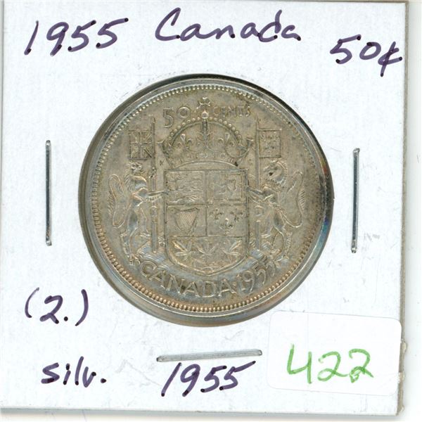 1955 Canadian silver 50 cent coin