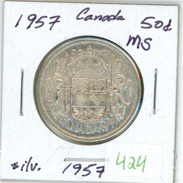 1957 Canadian silver 50 cent coin