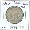 Image 1 : 1957 Canadian silver 50 cent coin