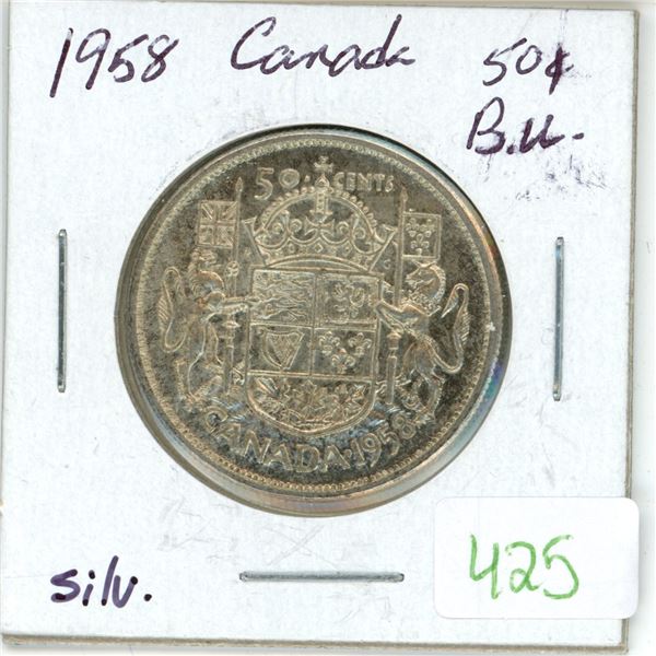1958 Canadian silver 50 cent coin