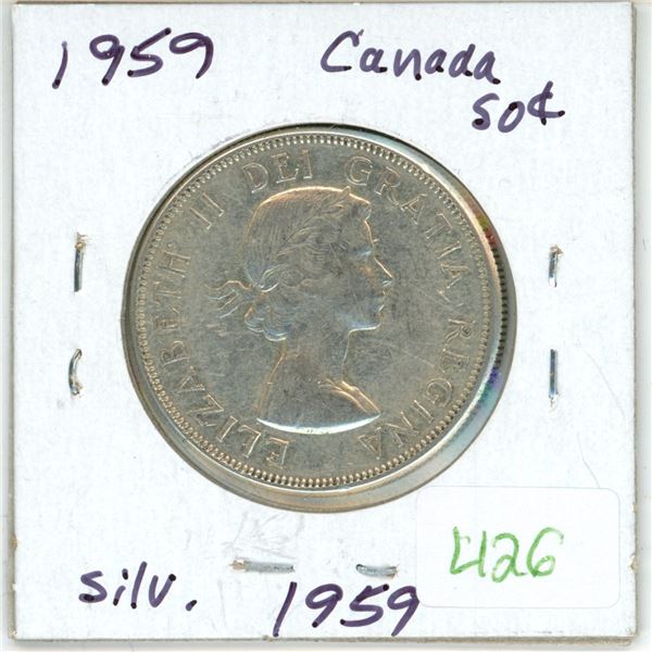 1959 Canadian silver 50 cent coin