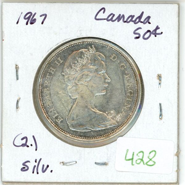 1967 Canadian silver "Wolf" 50 cent coin
