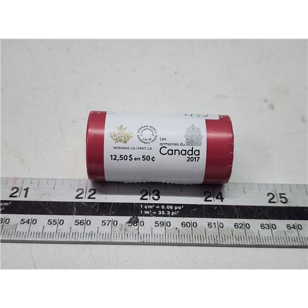 2017 RCM special wrap, roll of Canadian 50 cent coins
