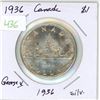 Image 1 : 1936 Canadian silver voyageur dollar