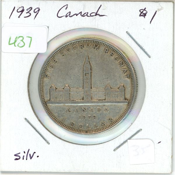 1939 "Parliament" Canadian silver dollar