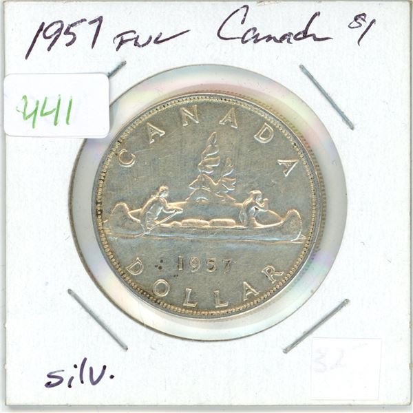 1957 FWL Canadian silver voyageur dollar