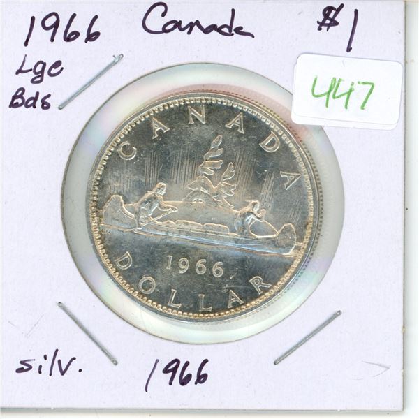 1966 Lrg Bds, Canadian silver voyageur dollar