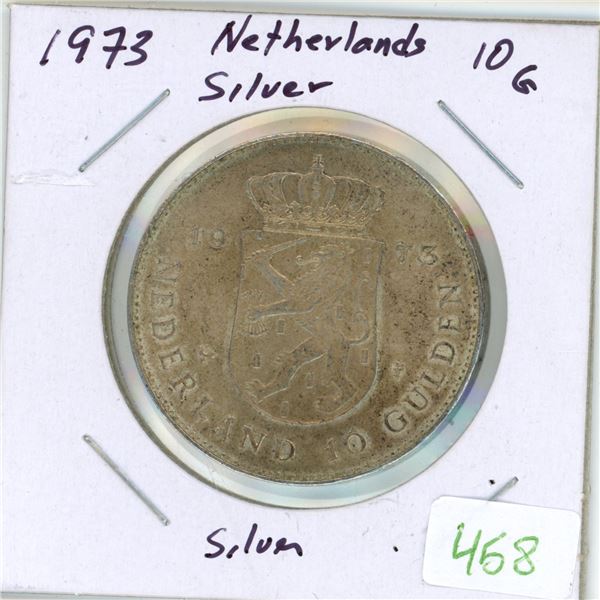1973 Netherlands silver 10 Gulden coin