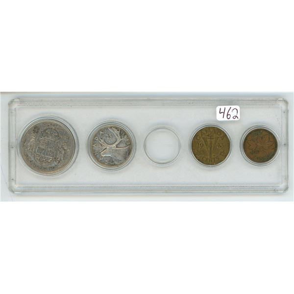 1943 Canadian partial year set - silver 50 cent and 25 cent coins