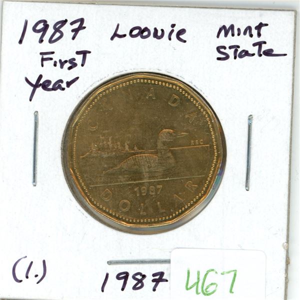 1987 Canadian "First year" 1 dollar loonie coin