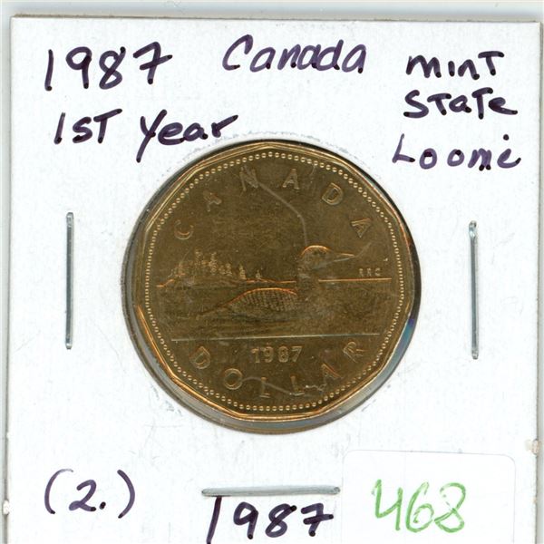1987 Canadian "First year" 1 dollar loonie coin