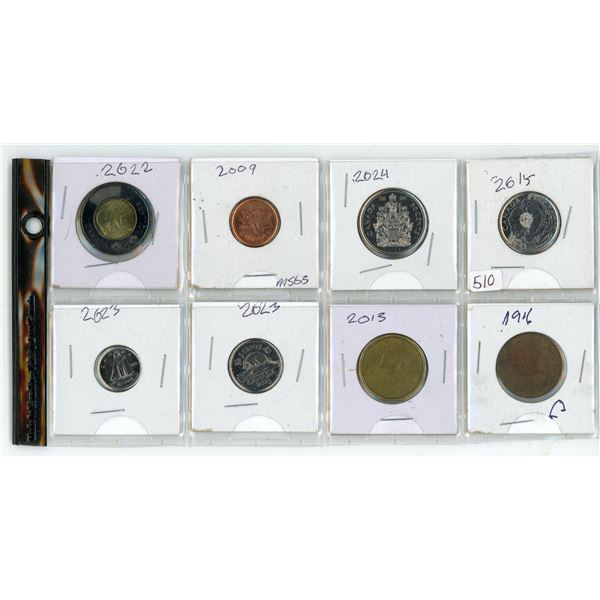 Sleeve of assorted Canadian coins