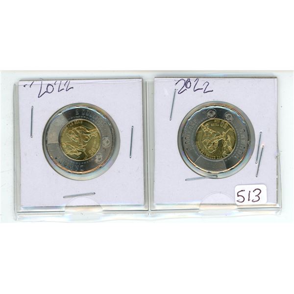 Pair of 2022 "Series" Canadian 2 dollar toonie coins
