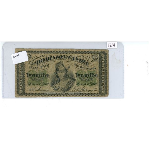 1870 Dominion of Canada 25 cent shinplaster