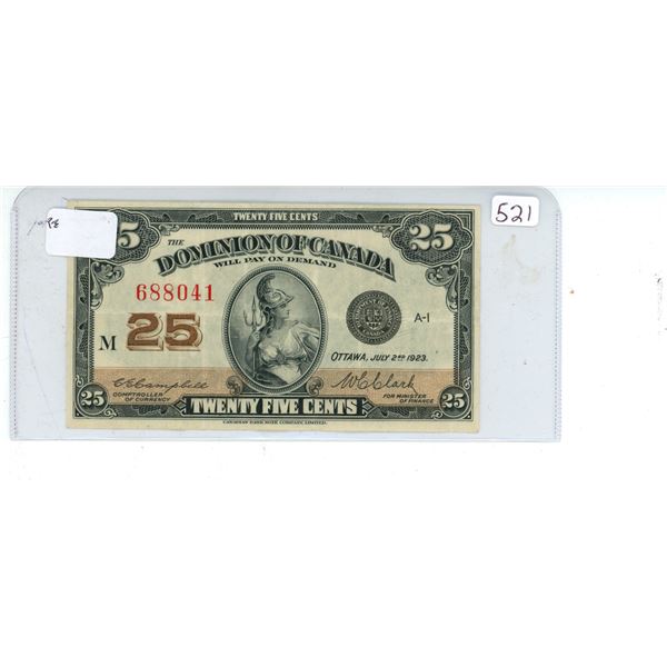 1923 Dominion of Canada 25 cent shinplaster