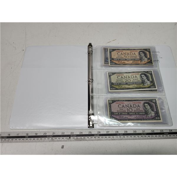 1954 Canadian bill set - 1$, 2$, 5$, 10$, 20$, and 50$ - assorted serial #'s