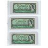 Image 2 : 3 Consecutive 1954 Canadian 1 dollar bills - Beattie/Rasminsky - D/Z 8237145-47