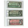 Image 1 : 3 - 1954 Canadian bills - 1$ replacement, 1$ Devil's Face and 2$ bill