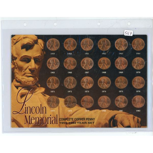 Lincoln Memorial 1 cent penny year set - 1959-1982