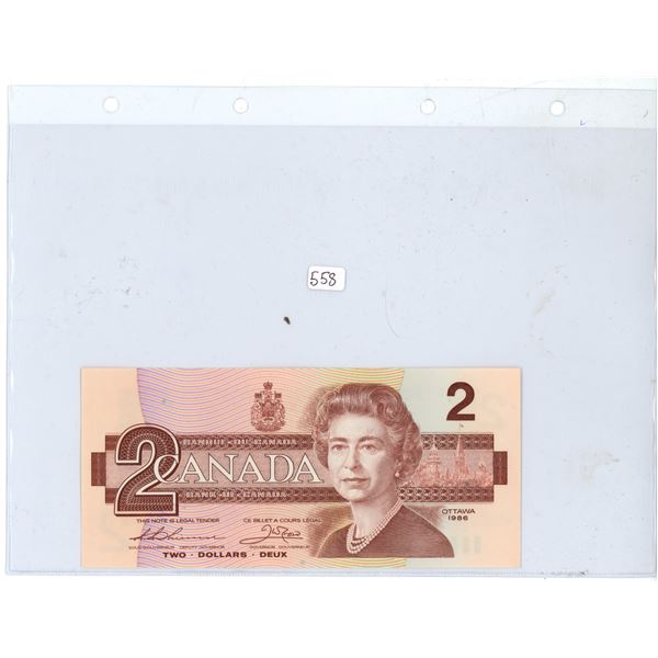 1986 Canadian 2 dollar bill - Thiessen/Crow - EBX 1306340 - UNC
