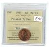 Image 1 : 1985 ICCS graded, Canadian red 1 cent penny coin - MS63