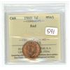 Image 1 : 1940 ICCS graded, Canadian red 1 cent penny coin - MS65