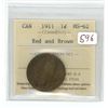 Image 1 : 1911 ICCS graded, Canadian large cent penny coin - MS62