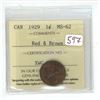 Image 1 : 1929 ICCS graded, Canadian 1 cent penny coin - MS62