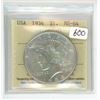 Image 1 : 1934 ICCS graded, USA silver peace dollar - MS64