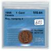Image 1 : 1958 CCCS graded, Canadian red 1 cent penny coin - MS64