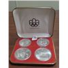 Image 1 : 1976 montreal olympics sterling silver 4- coin set;  $5 Athlete with torch and olympic rings ; $10 Z