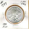 Image 1 : 1 TROY OUNCE - INDIAN / BUFFALO DESIGN - .999 FINE SILVER