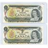 Image 1 : Pair of 1973 Canadian 1 dollar consecutive bills - Crow/Bouey - BFD 1282163-64