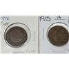 Image 2 : 3 Canadian large cent coins - 1910, 1915-16