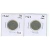Image 1 : 2 Canadian 5 cent coins - 1922-23