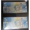 Image 1 : Lot of 2 Consecutive Serial Number 2006 $5 notes. Jenkins-Dodge signatures. AOM Prefix. BC-67a. Seri