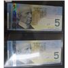 Image 2 : Lot of 2 Consecutive Serial Number 2006 $5 notes. Jenkins-Dodge signatures. AOM Prefix. BC-67a. Seri