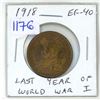 Image 1 : Canadian King George V 1918 Large Cent. Issued during the last year of World War I. EF-40.