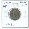Image 1 : 1934 Canadian Nickel 5 Cents. Near Rim variety. VF-30. Nice.