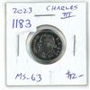 Image 1 : 2023 Canadian King Charles III 5 Cents. First issue of the new king. MS-63 from an original Royal Ca