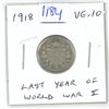Image 1 : 1918 Canadian Silver 10 Cents. Issued during the last year of World War I. VG-10.