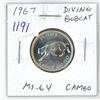 Image 1 : 1967 Diving Bobcat Silver 25 Cents. Rotated Die so that the bobcat appears to be diving. MS-64 with 