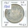 Image 1 : 1965 Type II Canadian Silver Dollar. Small Beads, Blunt 5. MS-63. Lustrous.
