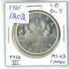 Image 1 : 1965 Type II Canadian Silver Dollar. Large Beads, Blunt 5. MS-63 with Cameo.