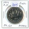 Image 1 : 1977 Attached Jewels, Short Water Line in front of canoe Canadian Nickel Dollar. MS-63. Scarce.
