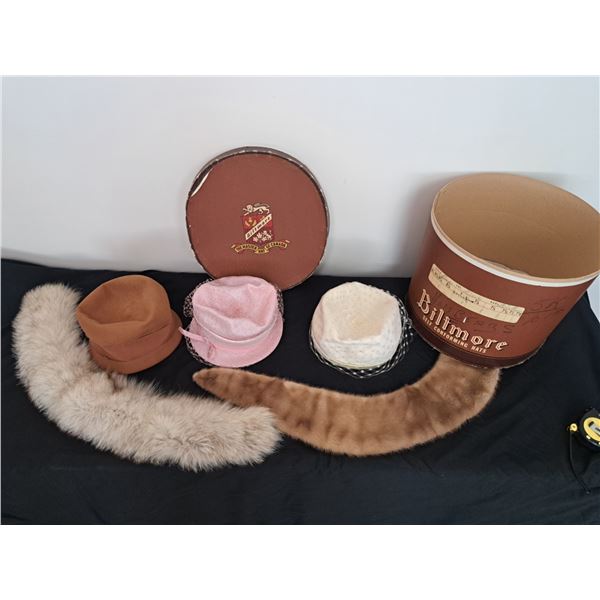 3 Ladies Hats and 2 fur collars