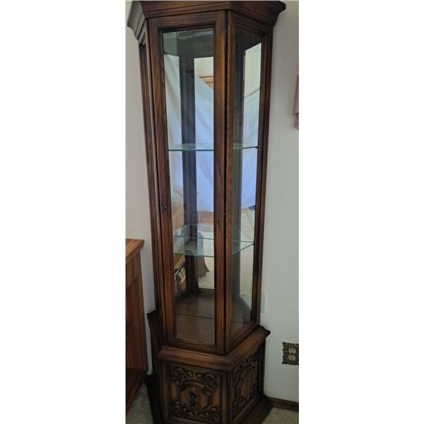 Wood & Glass Curio Cabinet with Bottom Cupboard